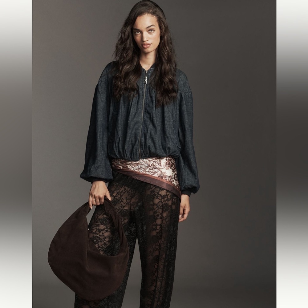 Anthropologie Bubble Denim Bomber Jacket - Picture 2 of 7